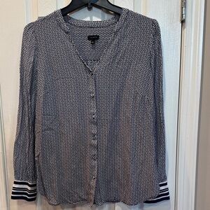 Talbots Navy and White Geometric Print Top